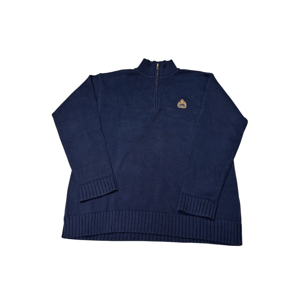 Lauren Ralph Lauren Navy Blue Quarter Zip Cotton Crest Sweater Mens Medium